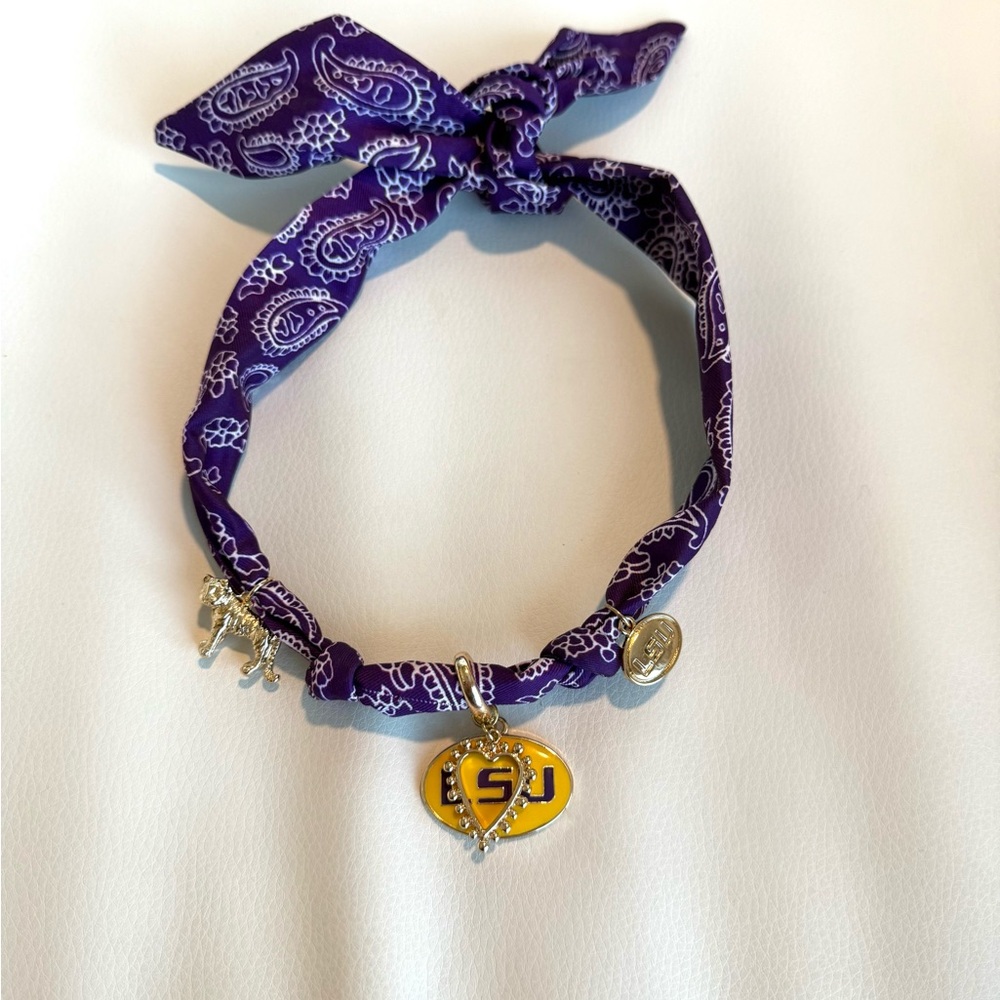 Purple and Gold LSU Charm Bandanna Necklace